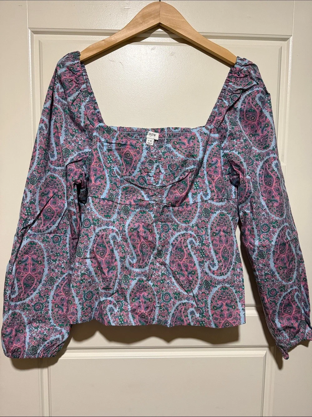 J. Crew Paisley Square-Neck Blouse in Pink and Blue